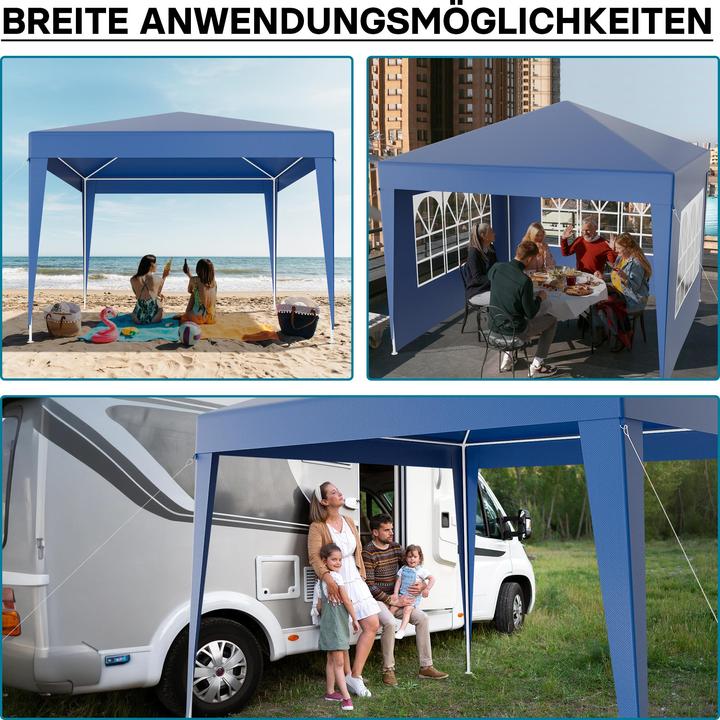 Produktbild Wiltec Pavillon 3x3m in Blau mit UV-Schutz 50+ Gartenpavillon Partyzelt Camping (300 cm, 300 cm)