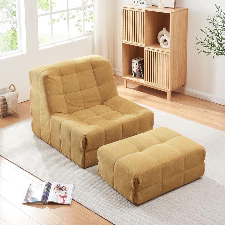 Produktbild En.Casa Bodensessel mit Fusshocker Koskyvn Textil Gelb