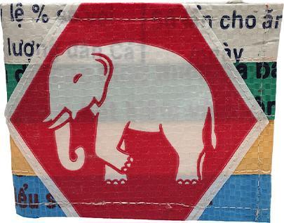 Bekos Upcycling - klassische Geldbörse aus recycelten Säcke Patchwork Elephant
