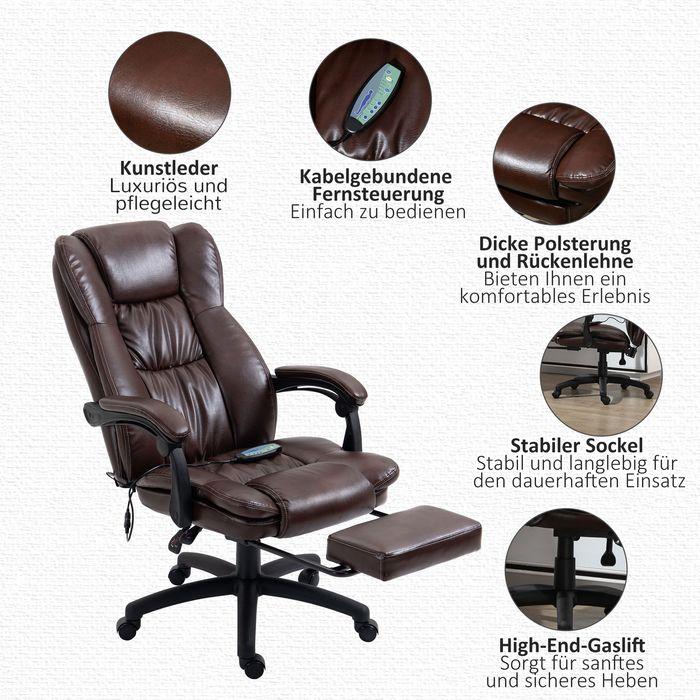 Image du produit Swisshandel24 Chaise de bureau de massage avec 6 têtes vibrantes, fonction couchage, repose-pieds
