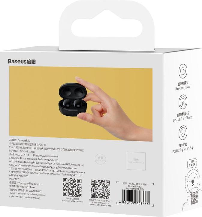 Actual product image Baseus Bowie E2 TWS earphones (black) (5 h, Wireless)