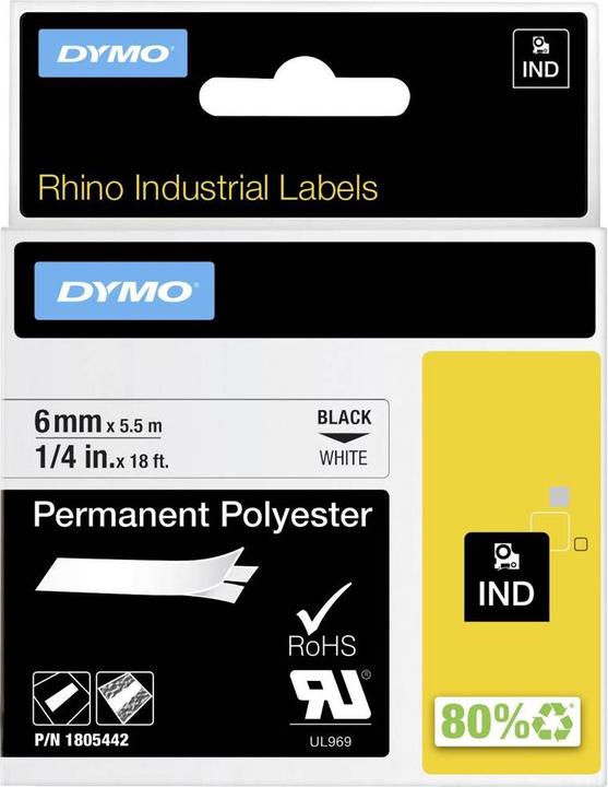 Energie-Label Dymo Rhino 6mm schwarz auf weiß Perm Poly (0.60 cm, Weiss)