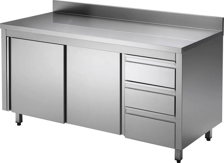 Gastro Hero Armoire de travail ECO en inox avec porte battante et tiroirs avec rebord