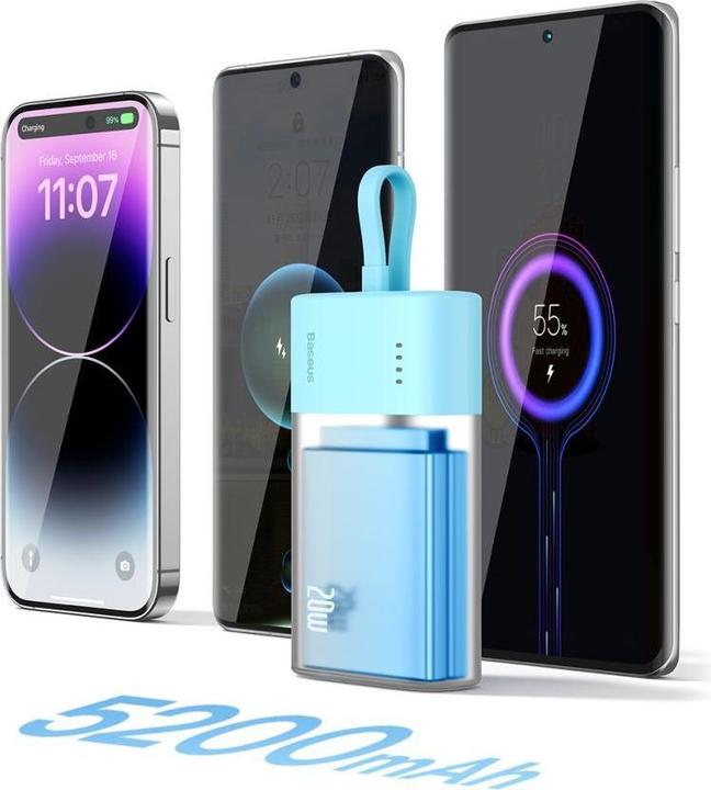 Actual product image Baseus Popsicle 5200mAh 20W Powerbank with Built-in Lightning Cable (+ White Simple USB-C - U (5200 mAh, 20 W, 19.24 Wh)