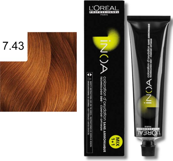 Immagine prodotto L'Oréal Professionnel INOA 7.43 Biondo Medio Rame Oro (7,43 Biondo medio rame oro)