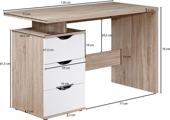 Produktbild FineBuy Jugend Schreibtisch Holz furniert Sonoma (120 x 53 x 76 cm)