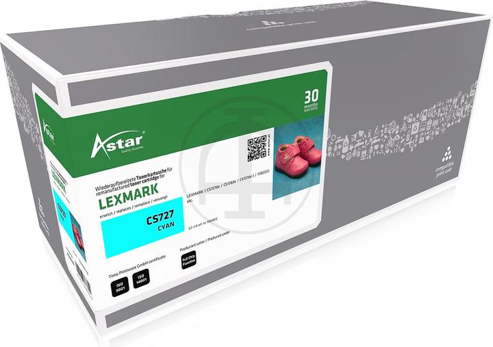 Actual product image Astar AS20330 LEXMARK 75B20C0 CS/CX Toner cyan rebuilt 10.000pages