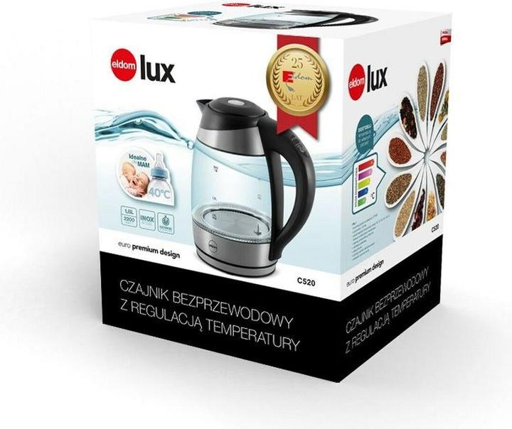 Actual product image Eldom C520 LUX glass kettle capacity 1 7 l water temperature control panel 2200 W. (1.70 l, EU plug)
