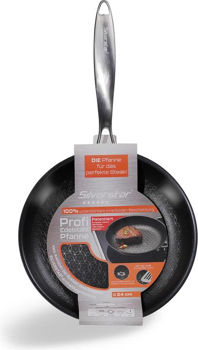 Produktbild Silverstar Edelstahlpfanne 24 cm mit Antihaftbeschichtung für Induktion und Backofen (Pfannenset + Topfset, Edelstahl)