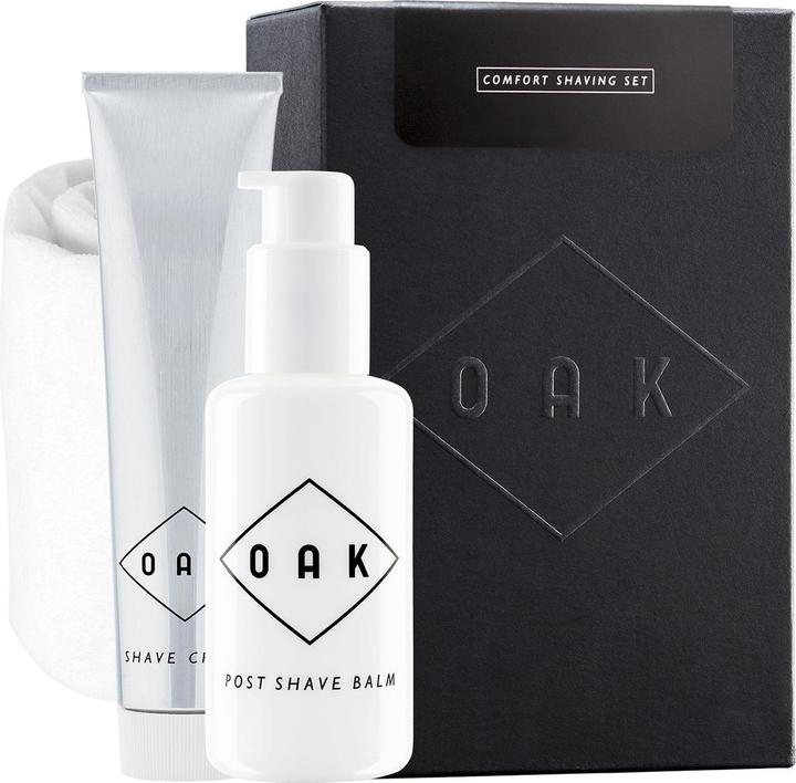 Immagine prodotto OAK Beardcare Comfort Shave Set - Crema da barba + balsamo post rasatura + asciugamano per il viso (Set per la cura del viso)