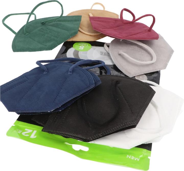 Image du produit AccuCell Pack de 12 masques FFP2 de différentes couleurs 5 couches, certifiés DIN (FFP2, 12 x)