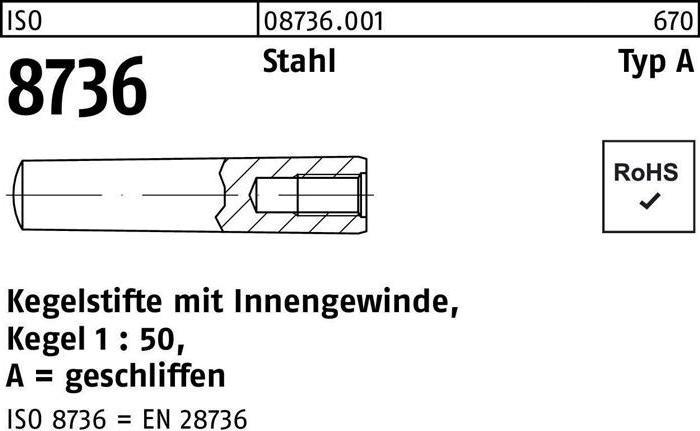 Image du produit Goupille conique ISO 8736 avec filetage intérieur A 8 x 90 acier Cône 1:50 ISO 8736 (10 Vis par pièce)