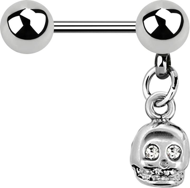 Actual product image Star Piercing Micro Barbell silber mit Kugel und Anhänger Totenkopf Kristall silber (without brass, Surgical steel 316L)