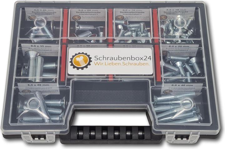 Produktbild Schraubenbox24 Senkkopfschrauben Sortiment M6-M8 // 10mm-40mm 105 tlg. Schraubenbox (105 Schrauben pro Stück)