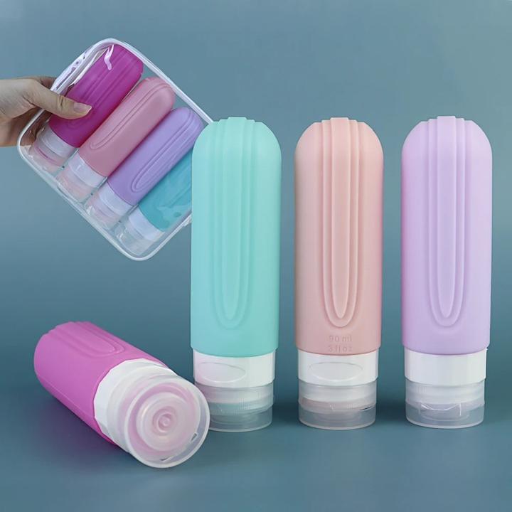 Swissdetector 4er-Pack - Tragbare Reiseflaschen aus Silikon - wasserdicht - wiederbefüllbar - 90ml (Flüssigkeitsbeutel)