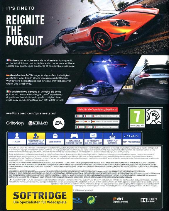 Actual product image EA Games Need for Speed Hot Pursuit Remastered (PS4, Multilingual)
