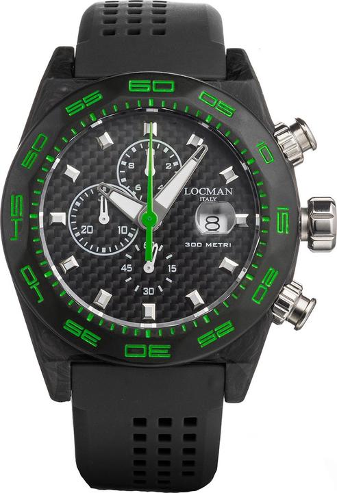 Immagine prodotto Locman Orologio da uomo Stealth Carbon Chronograph Nero/Verde Ref. 0218 (Cronografo, 46 mm)