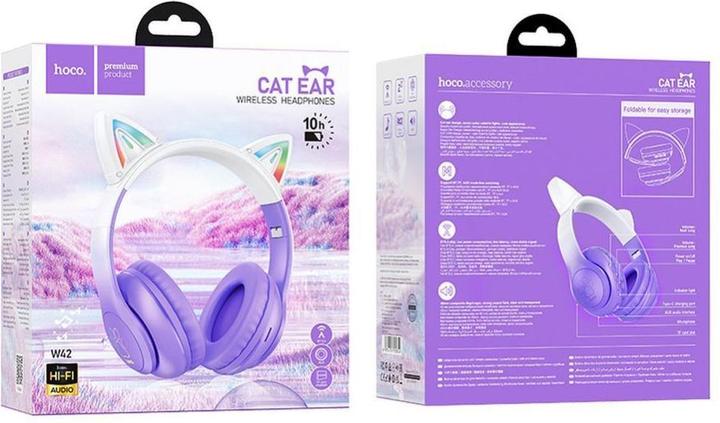 Productafbeelding Hoco Draadloze hoofdtelefoon draadloze bluetooth hoofdtelefoon W42 Cat Ear paarse druif