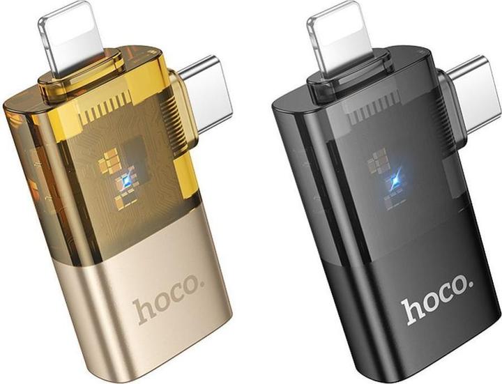 Hoco Cable adapter OTG 2in1 Lightning (male) / Type C (male) to USB A (female) UA36E gold (USB-A, Lightning)