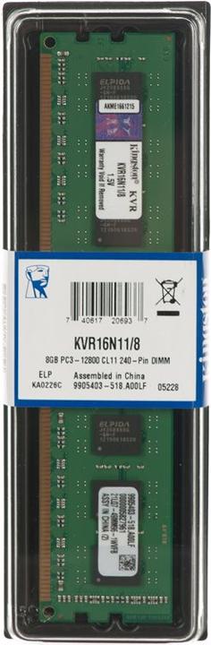 Actual product image Kingston ValueRAM (1 x 8GB, 1600 MHz, DDR3-RAM, DIMM)