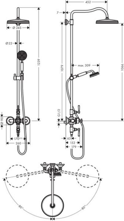 Produktbild Axor Showerpipe MONTREUX DN 15 m Therm. und 1jet Kopfbrause chrom