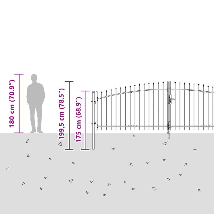 Image du produit VidaXL Portail de jardin avec toit pointu double oscillation Gris 150x400 cm Acier