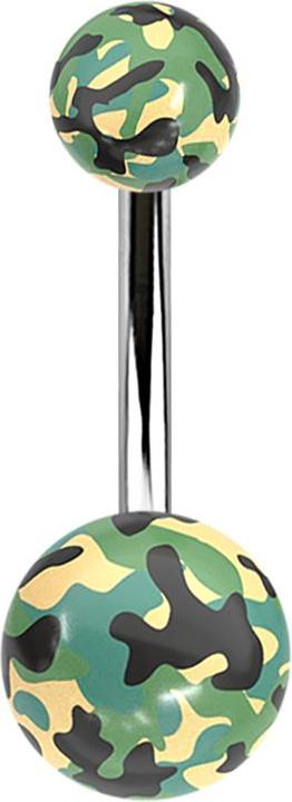 Produktbild Star Piercing Banane silber mit zwei Kugeln Military weiss (Acryl, ohne Messing, Chirurgenstahl 316L)