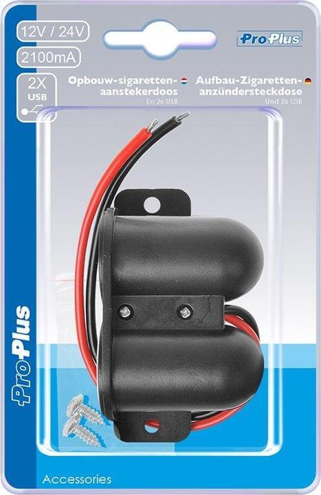 Actual product image ProPlus Surface-mounted cigarette lighter socket + 2xUSB in blister pack