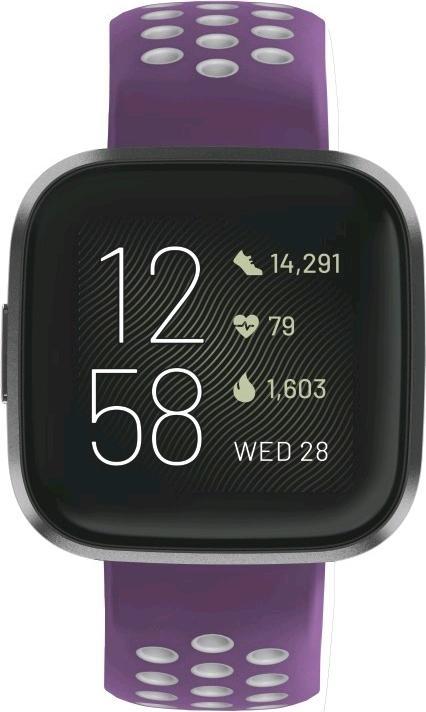 Image du produit Hama Bracelet sport en silicone pour Fitbit Versa2/Versa/Versa Lite, violet/gris, univ. (Silicone, Acier inoxydable)