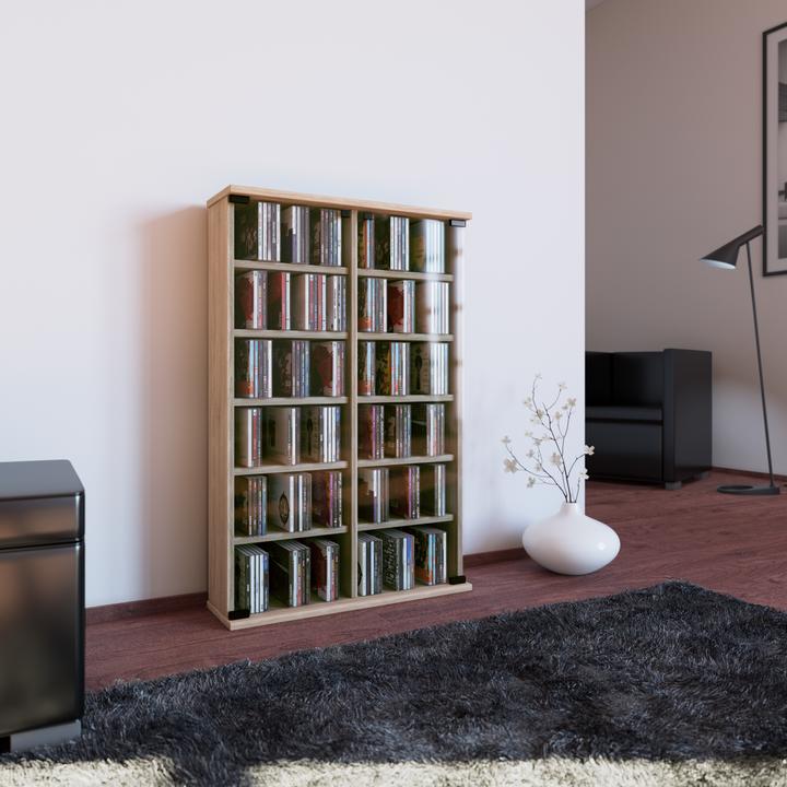 Actual product image VCM Wood CD DVD stand shelf Roma with glass door (60 x 18 x 92 cm)