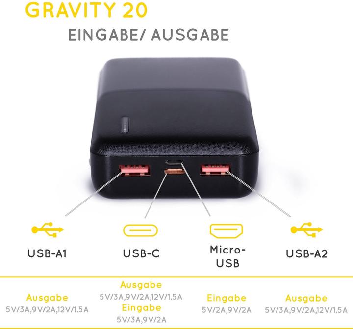 Image du produit Sunslice Batterie externe "Gravity 20" (20000 mAh, 18 W, 74 Wh)