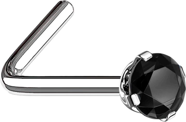 Star Piercing Nasenstecker gewinkelt silber runder Kristall schwarz gefasst (Chirurgenstahl 316L)