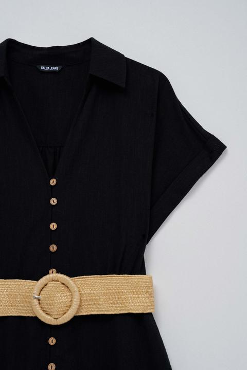 Produktbild Salsa Jeans Midikleid Linen Shirt Dress With Front Buttoned Belt (XS)