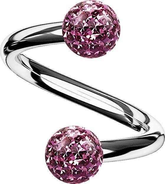 Star Piercing Micro Spirale silber mit zwei Kristallkugeln hellviolett Epoxy Schutzschicht (ohne Messing, Titan G23)