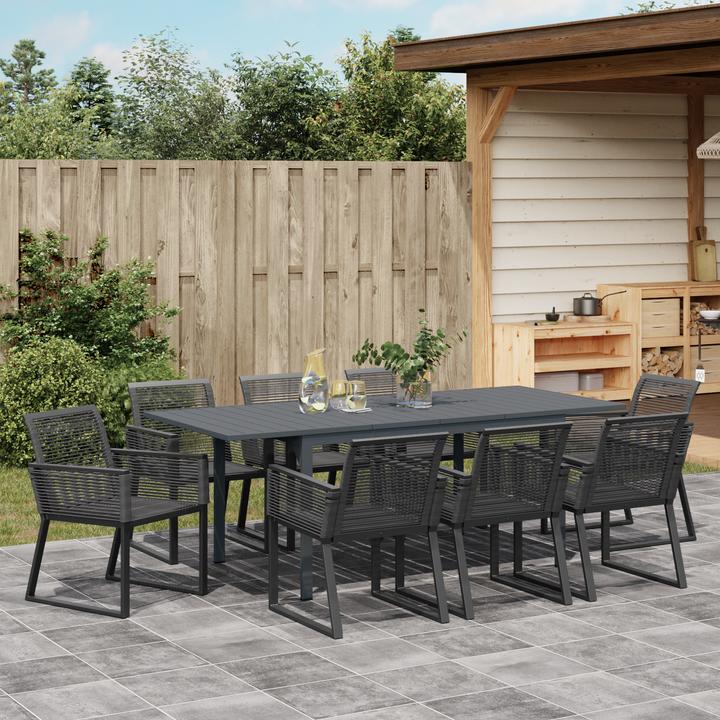 Produktbild VidaXL 9-teiliges Garten Esszimmer Set Schwarz Poly Rattan (80 cm)