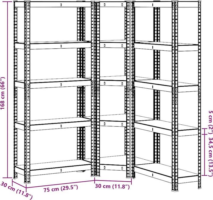 Produktbild VidaXL Regal-Set 5 Böden 3-tlg. Silbern Stahl & Holzwerkstoff Garagenregal