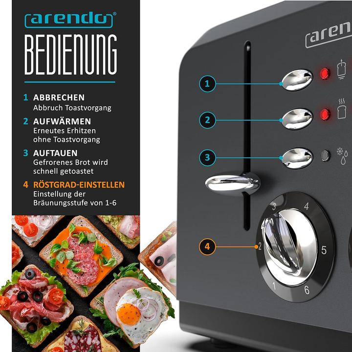 Immagine prodotto Arendo Breakfast X2 Toaster für 4 Scheiben, mit Auftau- Aufwärm- und Stoppfunktion