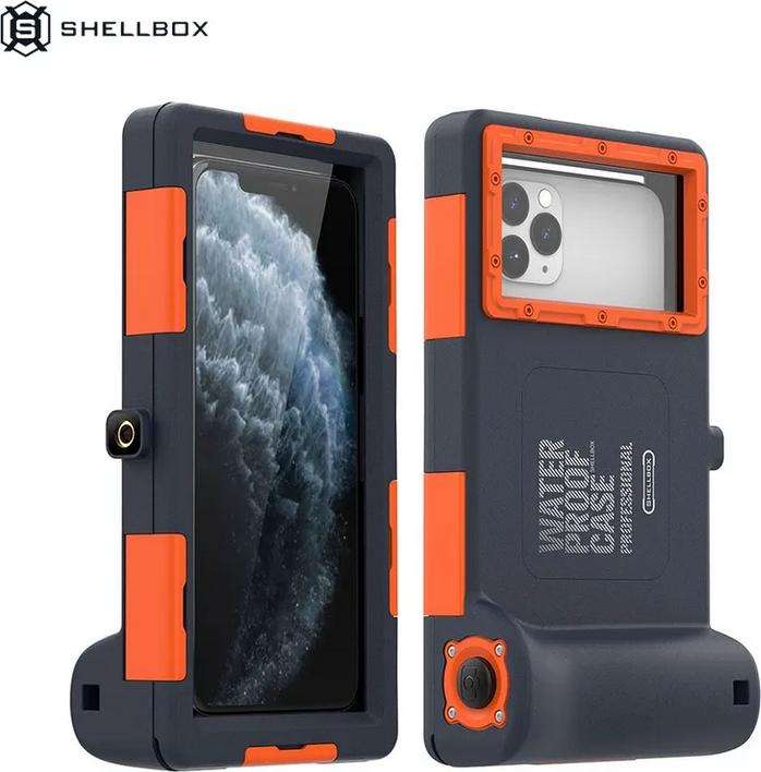 Produktbild PhoneLook SHELLBOX Universelle Smartphone Hülle Professional Waterproof Case 2nd Generation (15 Meter) Orange (Apple iPhone 13 Pro Max, Apple iPhone 11 Pro Max, Apple iPhone 14, Apple iPhone XS, Apple iPhone 6 Plus, Apple iPhone XS Max, Apple iPhone XR, Apple iPhone 12, Apple iPhone 11 Pro, Apple iPhone 13, Apple iPhone X, Apple iPhone 6, Apple iPhone 8, Apple iPhone 14 Pro Max, Apple iPhone 7)