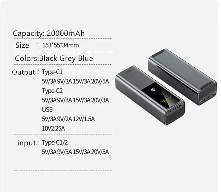 Image du produit Atra Banque de puissance de 20000 mAh avec 100W (20000 mAh, 100 W, 75 Wh)