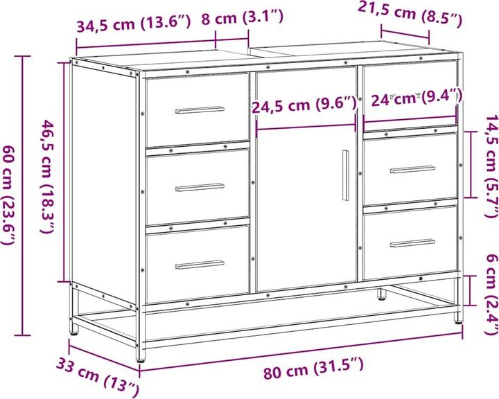 Image du produit VidaXL Meuble sous-vasque Chêne fumé 80x33x60 cm Bois composite (80 x 33 x 60 cm)