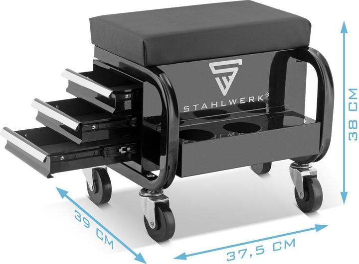 Image du produit Stahlwerk Tabouret d'atelier MWH 3 ST avec capacité de charge de 120 kg Siège d'atelier Tabouret roulant (1 x)