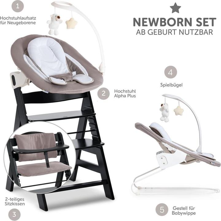 Produktbild Hauck Hochstühle Alpha Plus Black 4-tlg. Newborn Set Deluxe (Hochstuhl)