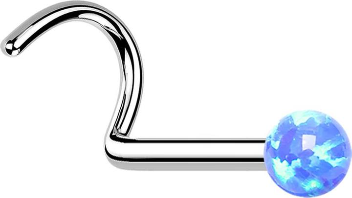 Star Piercing Nasenstecker gebogen silber mit Opal blau (Chirurgenstahl 316L, ohne Messing)