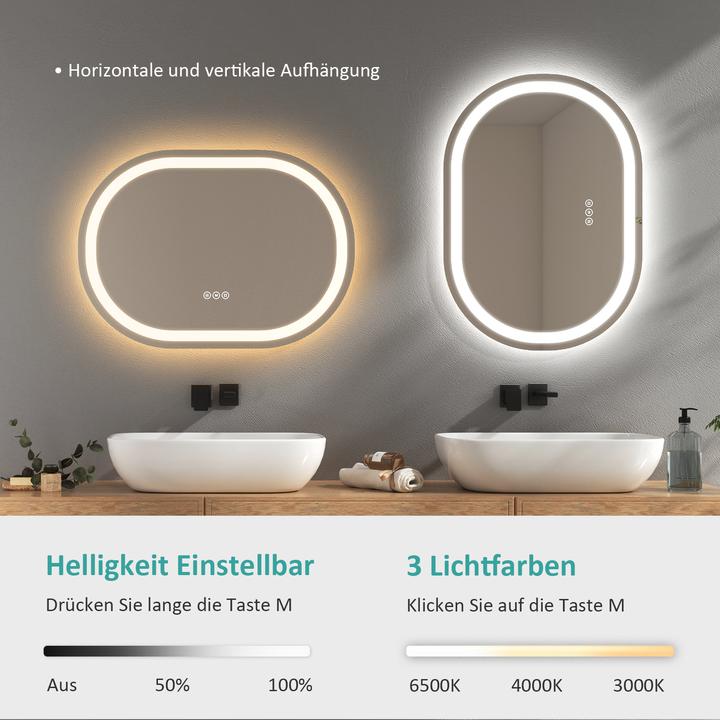 Produktbild Emke Badspiegel mit Beleuchtung Φ60cm,Beschlagfrei, 3 Farbtemperaturen(3000K-6500K) und dimmbaren