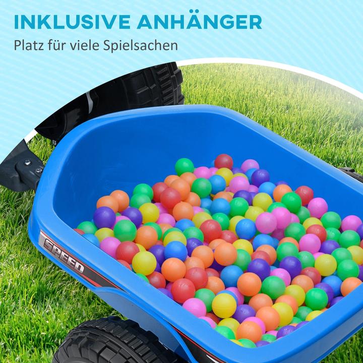 Produktbild Homcom Kinderquad, aufladbar, 2,5 km/h, mit Anhänger, 50 Min. Fahrzeit, für Kinder 1,5 bis 3 Jahre, Blau (6 V)
