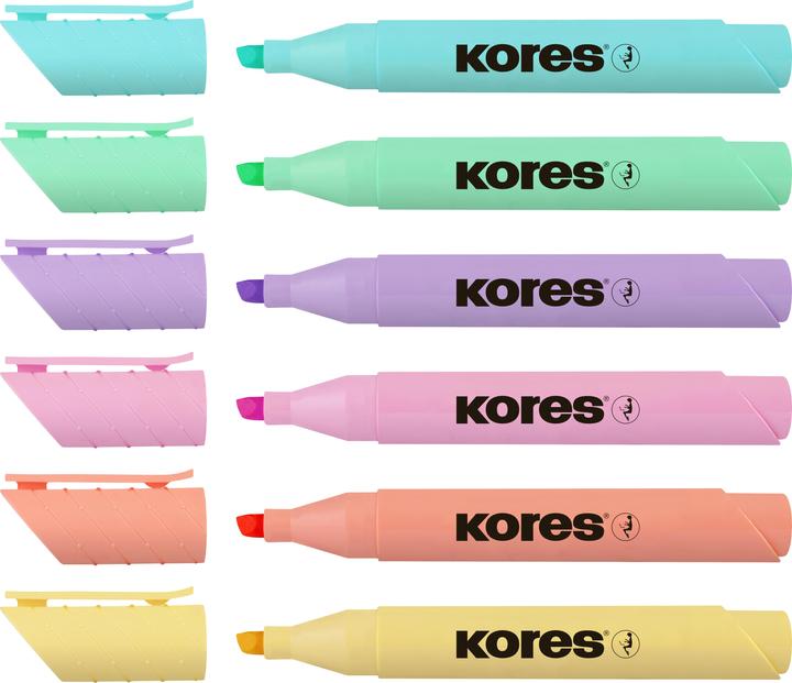 Image du produit Kores Surligneur ""HIGH LINER PLUS"", couleurs pastel, étui de 6 Encre résistante aux UV, peinture à base (Orange, Jaune citron pastel, Vert menthe, Rose délavé, Violet clair, Turquoise, 5 mm, 6 x)