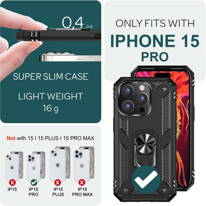 Immagine prodotto Nalia Coperchio ad anello antiurto in stile militare (Apple iPhone 15 Pro)