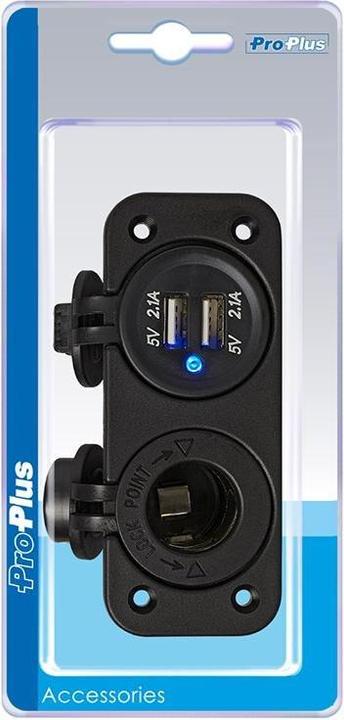 Image du produit ProPlus Kit d'installation : prise DIN + double prise USB 2x2100mA sous blister