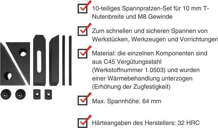 Image du produit Paulimot Spannpratzen-Set 10-teilig M8 / 10 mm (64 mm)