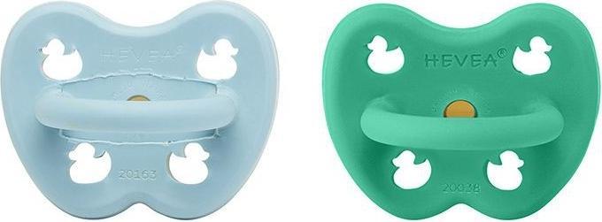 Actual product image Hevea 2-pack of natural rubber soothers, Maya Blue & Pop of Green - orthodontic (from 3 months) (2 x)